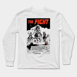 The Fight American Indians Running on Horseback Buffalo Bill Western Robbery Cowboy Retro Comic Long Sleeve T-Shirt